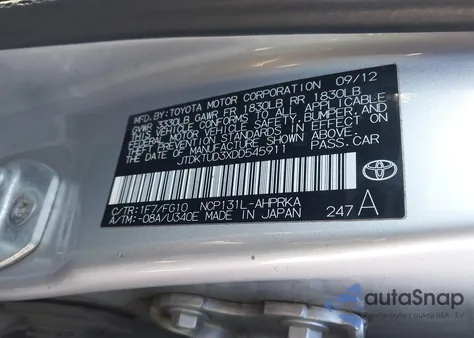 2013 Toyota Yaris Le из США, поврежденный, VIN JTDKTUD3XDD545911